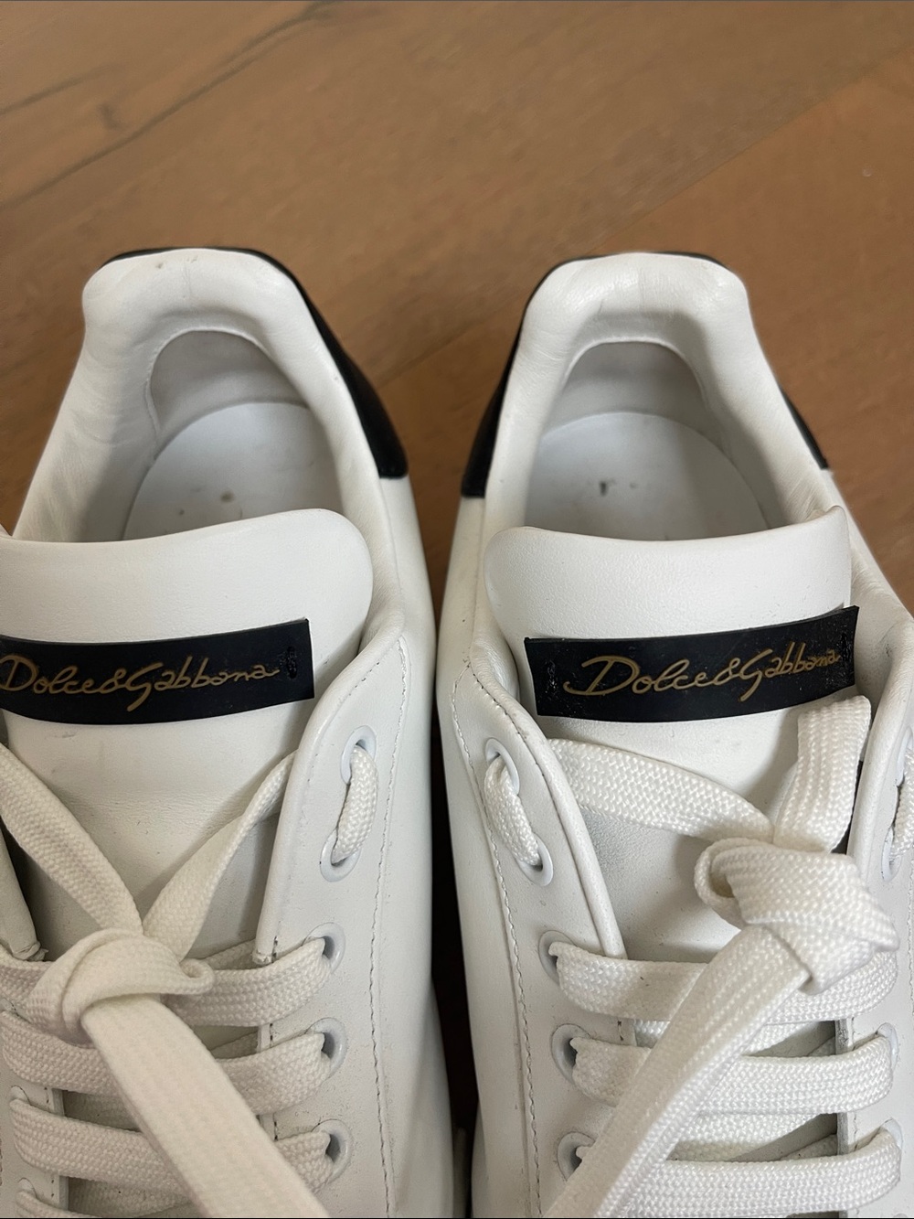 Dolce & Gabbana White Leather Low-Top Sneakers with Black Heel Tab - Picture 6 of 13